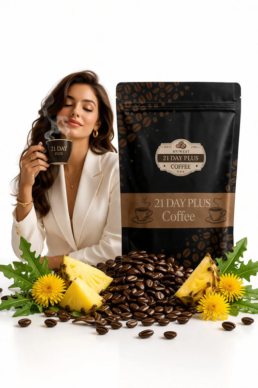 Muwest Naturel 21 Day Plus Coffee 100 g - Oploskoffie met Bromelaïne, Cichorei & Vitamine C
