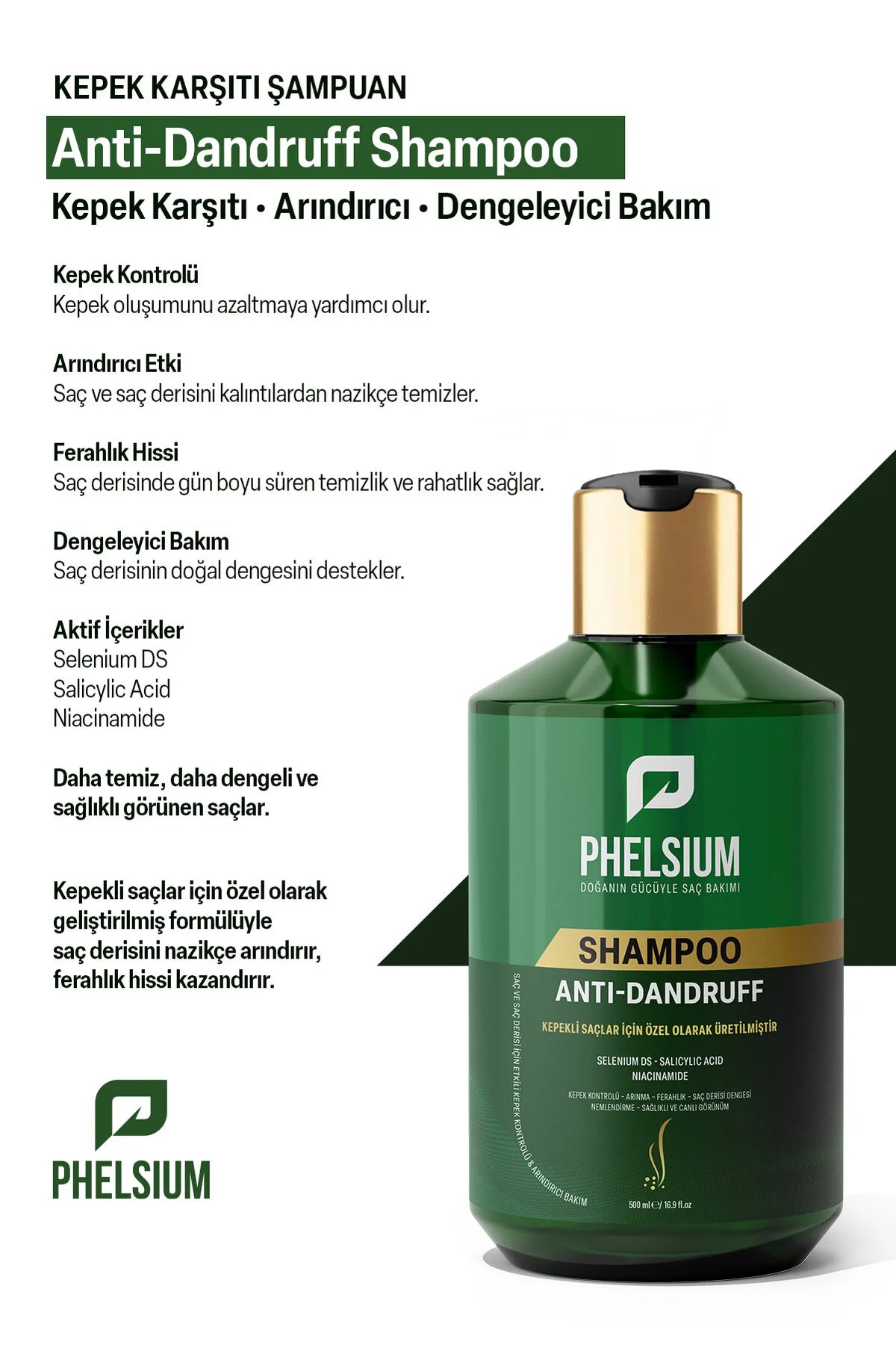 Phelsium Anti-Roos Shampoo – Selenium Sulfide, Salicylzuur & Niacinamide – Voor Roosgevoelig Haar – 500 ml