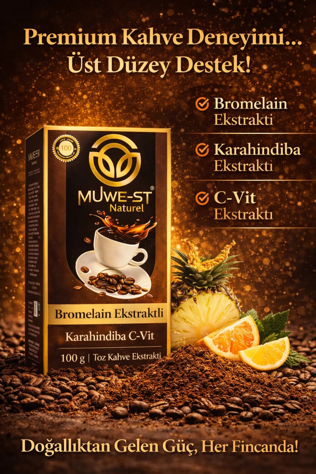 Muwest Natural Bromelaïne KaraHindiba Coffee – Zwarte Cichorei Koffie met Ananasextract & Vitamine C – 100 g