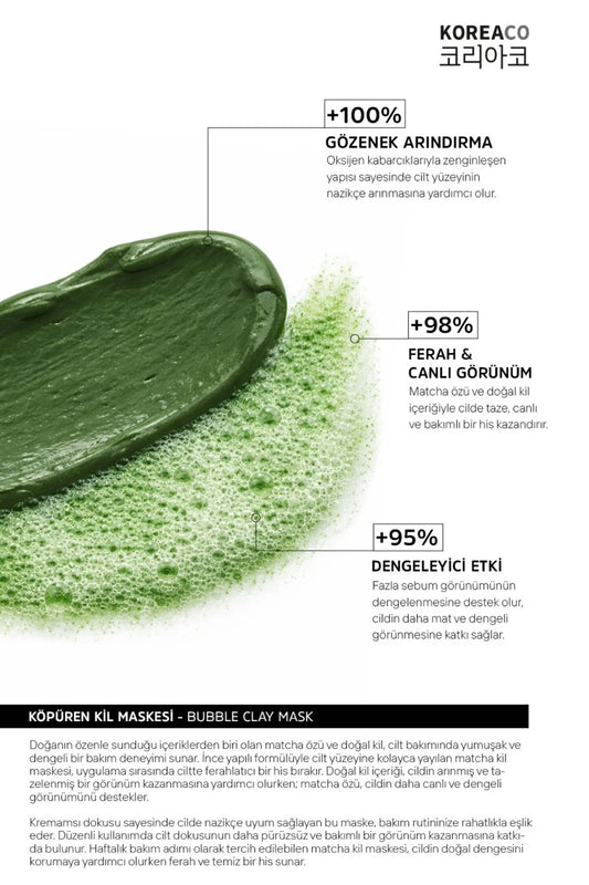 KOREACO Matcha Bubble Clay Face Mask 100ml – Diepe Reiniging & Stralende Huid met Groene Thee