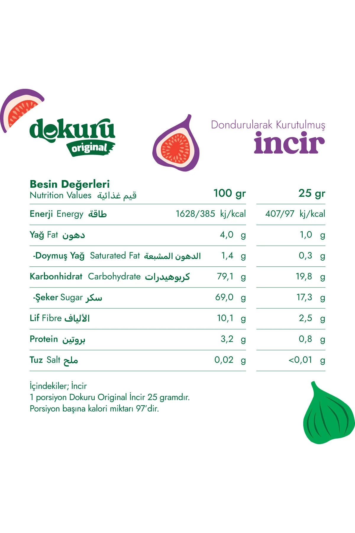 Dokuru Original Freeze Dried Incir | Gevriesdroogde Vijgen Snack 25 g