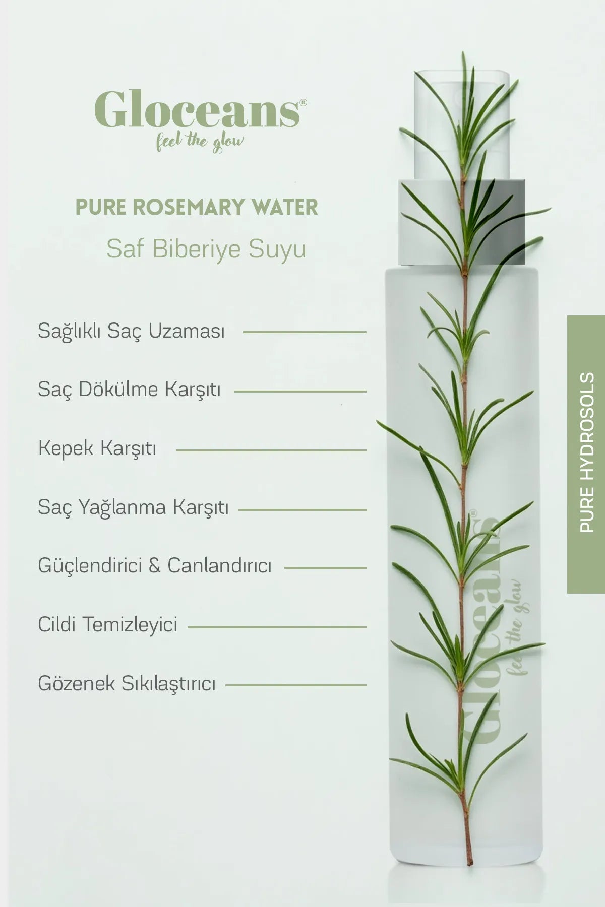 Gloceans Rozemarijnwater Haartonic - Anti-verlies en ondersteunt de haargroei 100% natuurlijk en puur - Dermatologisch getest - 100 ml