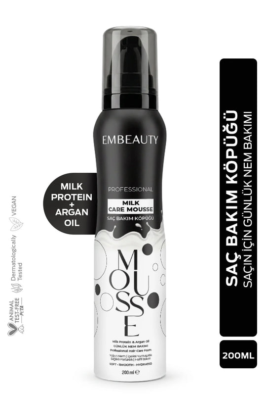 Embeauty Professional Milk Care Mousse – Haarverzorgingsmousse met Melkproteïne, Arganolie, Panthenol & Glycerine – Hydraterende Haarmousse – 200 ml