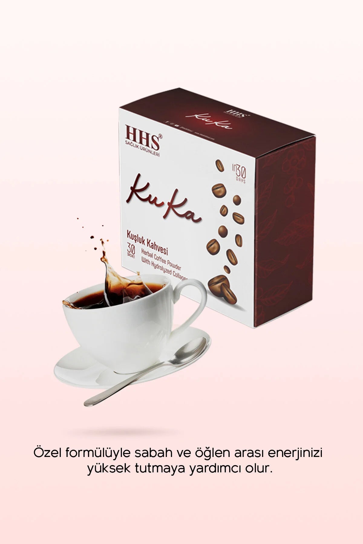 HHS Koffie Detox - KuKa Coffee (Kuşluk Kahvesi) - Kruidenkoffie met Gehydrolyseerd Collageen met Hyaluronzuur & Vitamine C – 30 Zakjes (Herbal Coffee Powder)