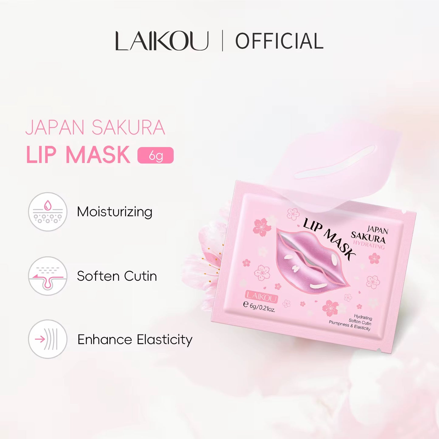 LAIKOU Japan Sakura Hydrating Lip Mask - 2 stuks Moisturizes Nourishes and Smooths - Zacht Kersenbloesem Lipmasker Verzorging Hydraterend Diep Voedend Vermindert Fijne Lijntjes Verwijdert Dode Huid Uitdroging - 6 g