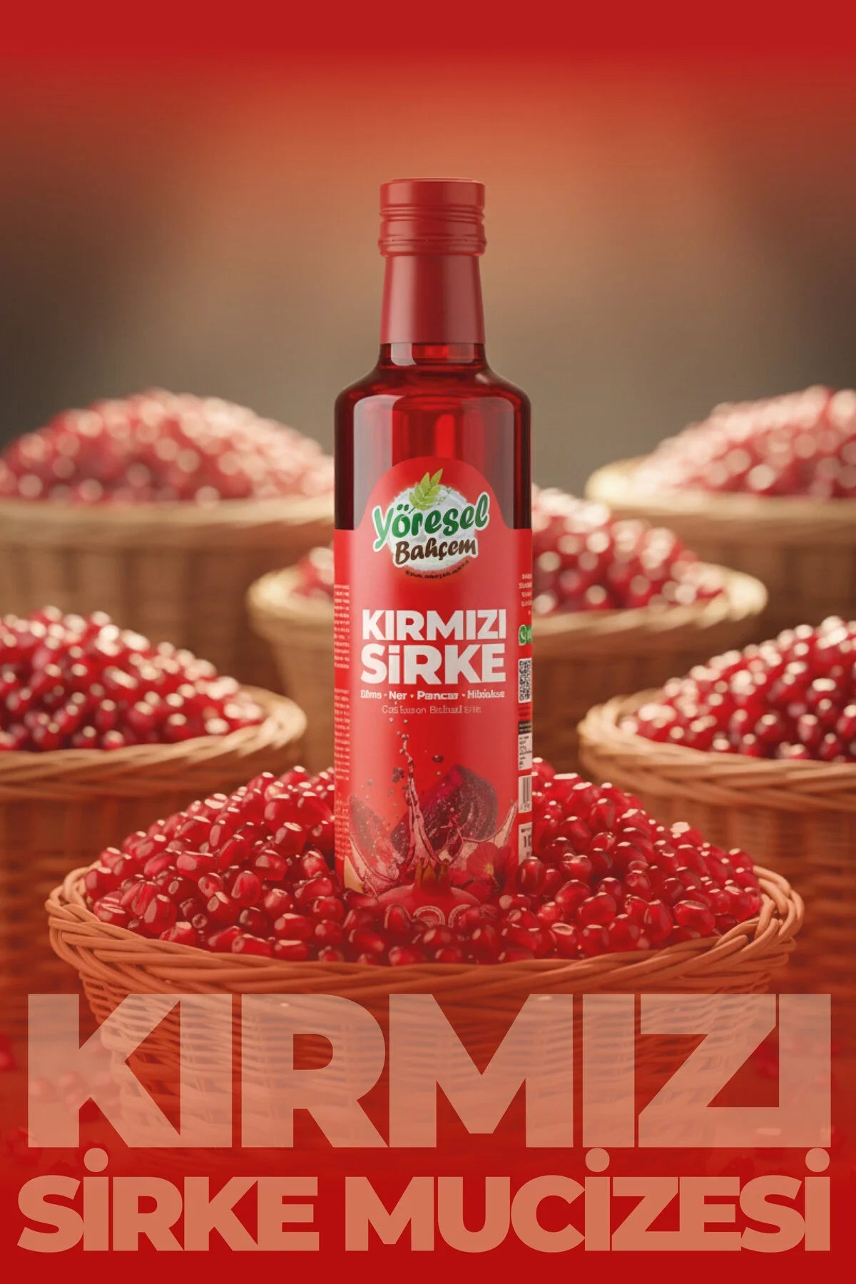 Yöresel Bahçem (Roode Azijn)Kırmızı Sirke Elma Nar Pancar Hibiskus 500ml