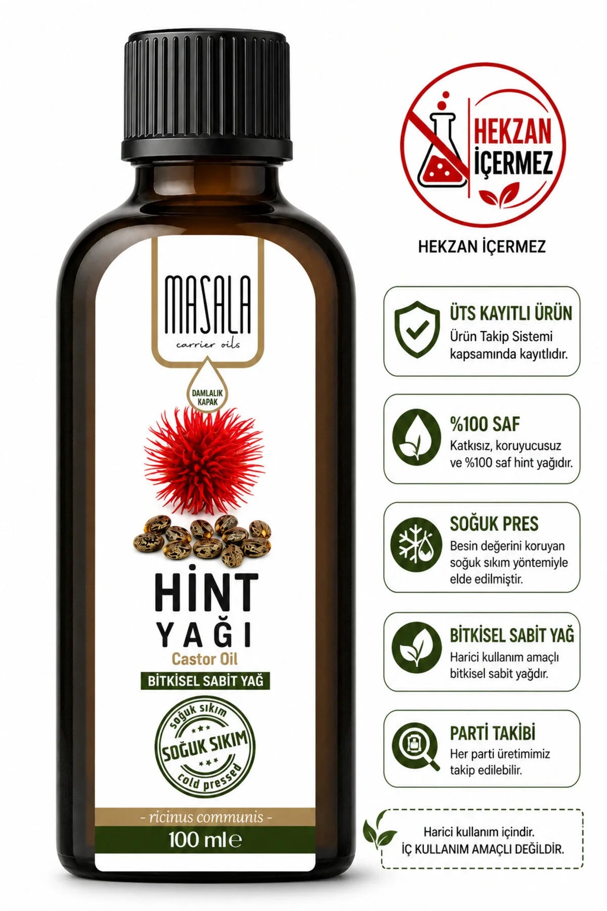 Masala Hint Yağı 100ml | Soğuk Sıkım Castor Oil voor Haar, Wimpers en Huid