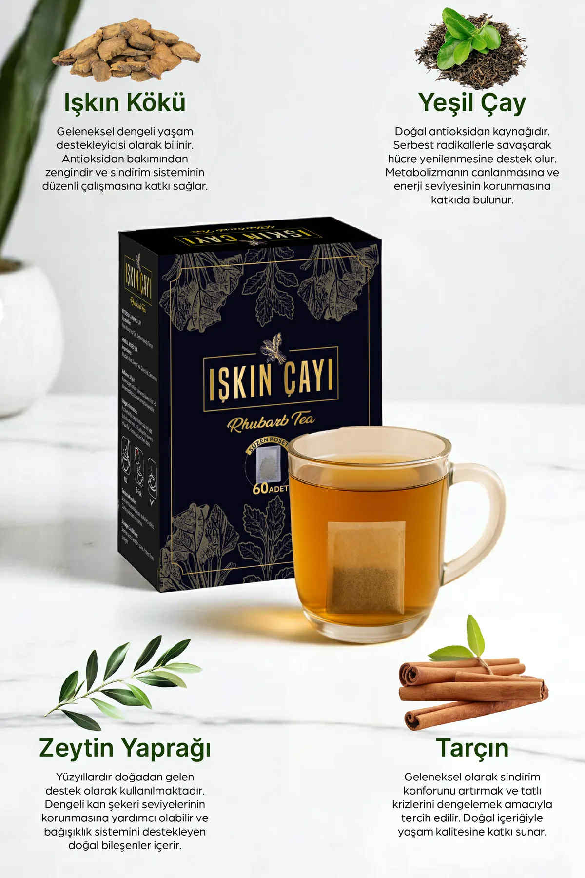 Van Golu Yoresel Ishkın Wortelthee (Vangölü Yöresel Işkın Kökü Çayı) - Rhubarb Tea - Natuurlijke Fermentatie Detox Ishkın Thee 60 Zakjes 2 Dozen