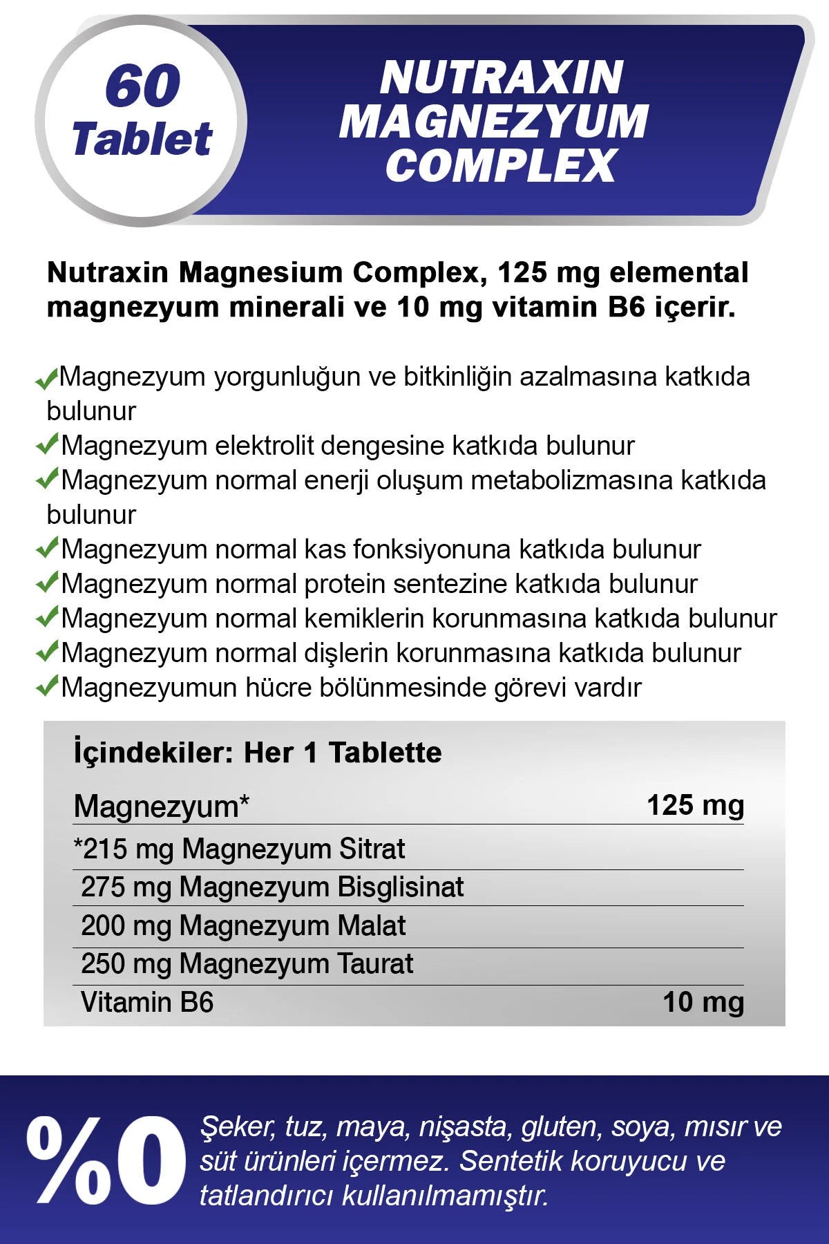 Nutraxin Vitals Magnesium Complex + Vitamin B6 60 Tablets