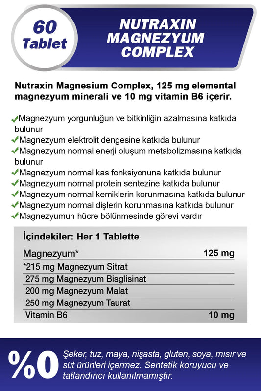 Nutraxin Vitals Magnesium Complex + Vitamin B6 60 Tablets