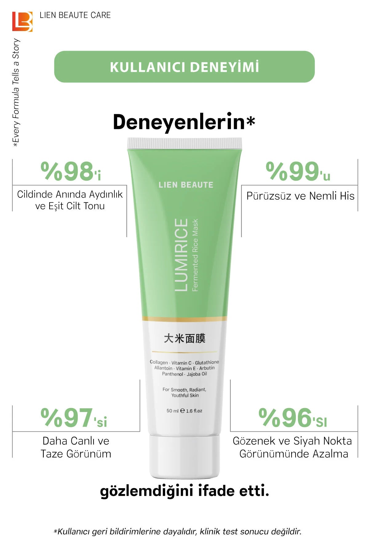 Lien Beaute Lumirice Fermented Rice Mask 50 ml – Verhelderend Gezichtsmasker