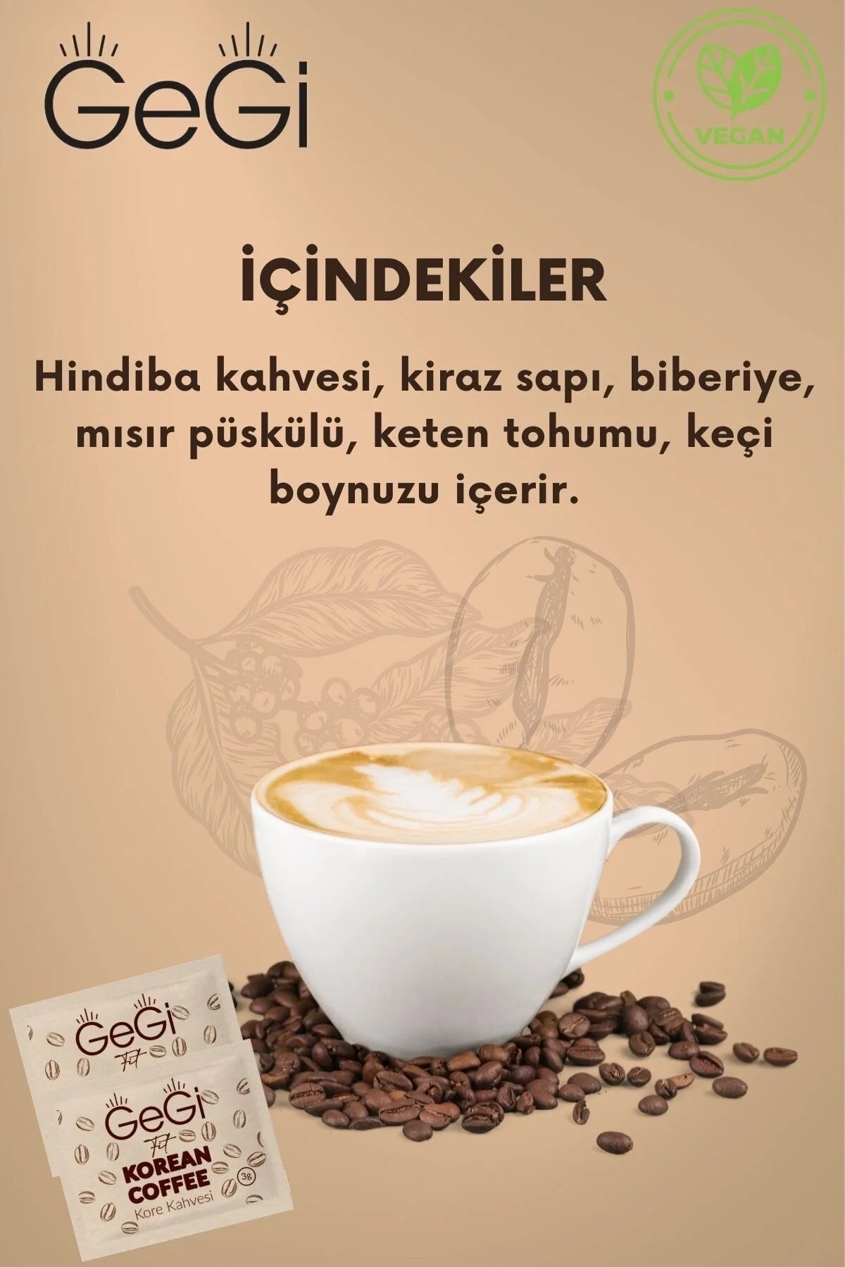 GeGi Fit Korean Coffee – Cichoreikoffie met Lijnzaad, Johannesbrood, Maïszijde, Kersensteel & Rozemarijn – 30 Sachets x 3 g – 90 g