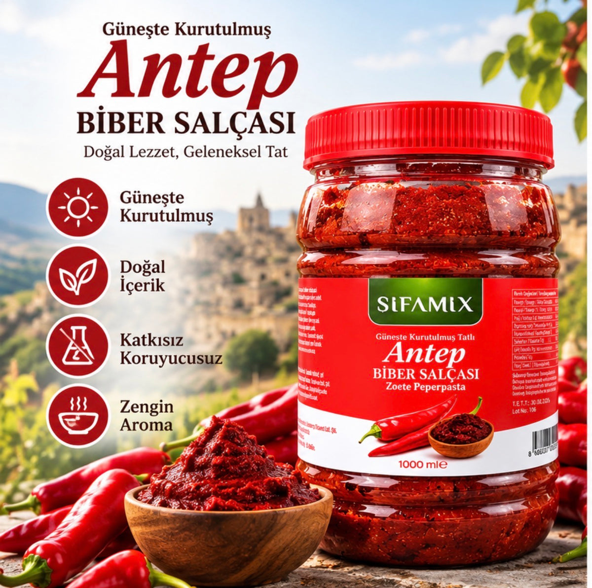 Şifamix Antep Zoete Peperpasta – Zongedroogde Paprikapasta – Met Peper & Zout – 1000 ml