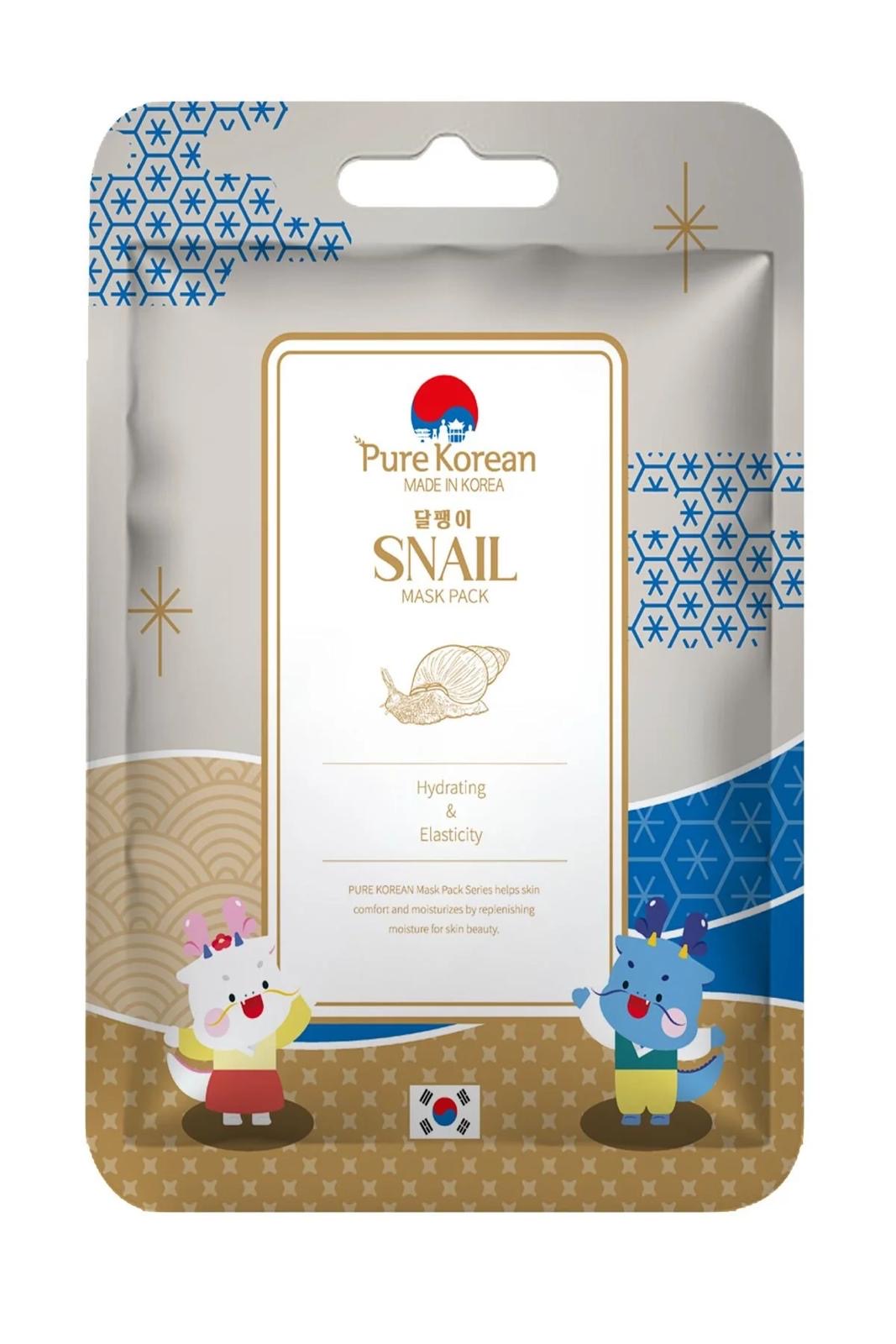 Pure Korean Snail Mask Pack - Puur Koreaans slakkengezichtsmasker - Hydrating & Elasticity - Hydrateert intensief en ondersteunt de huidelasticiteit - Alle huidtypen - 27 ml