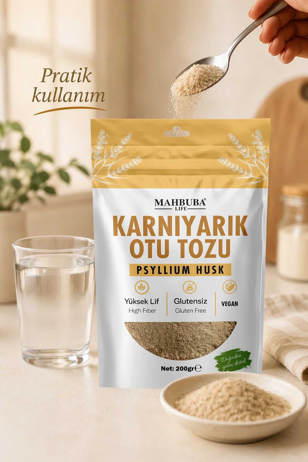 Mahbuba Life Psyllium Husk Powder – Psylliumvezels / Vlozaadvezels – Glutenvrij & Vegan – Vezelrijk – Zonder Toegevoegde Suiker – 200 g