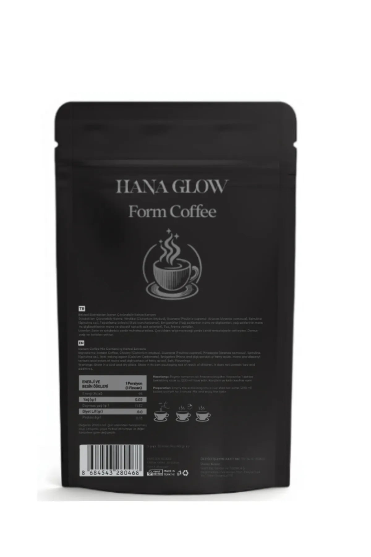 Hana Glow Form Koffie - Detox Dieet met Hinbiba (Cichorei) - Guarana - Bromelaïne en Spirulina - Energieverhoging - Bron van antioxidanten - Versnelling van het metabolisme - Unieke smaak - 3gr x 30 stuks = 90 gr