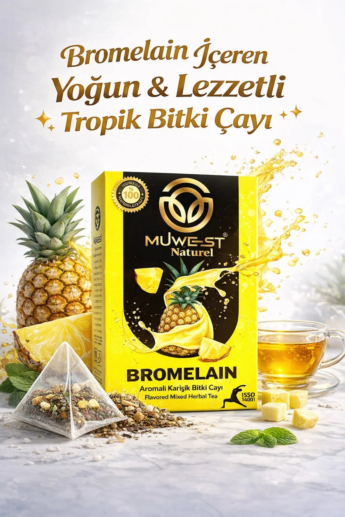Muwest Natural Bromelaïne Kruidenthee 30 Theezakjes – Groene Thee met Venkel, Anijs & Ananas Aroma – Natuurlijke Theemelange