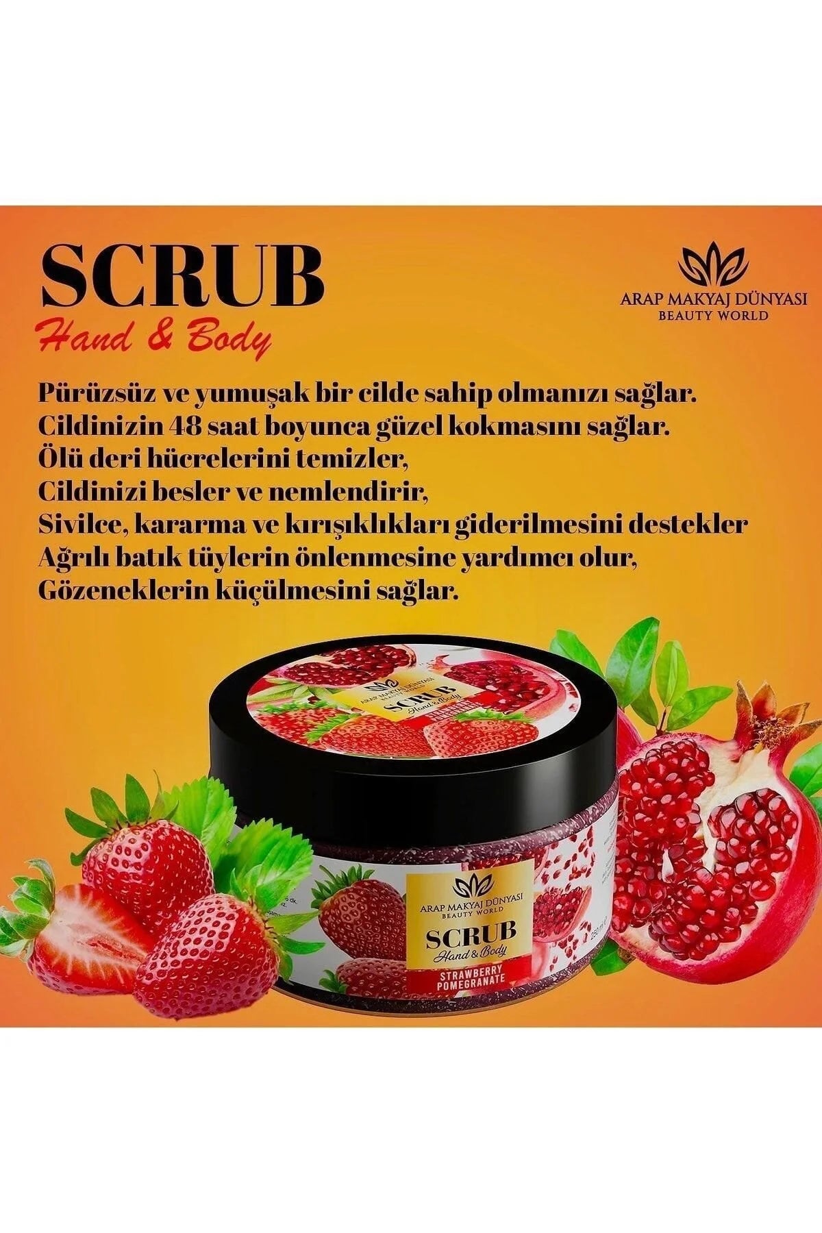 Arap Makyaj Dünyası Hand & Body Scrub Strawberry Pomegranate 250 ml – Lichaamsscrub met Aardbei & Granaatappel