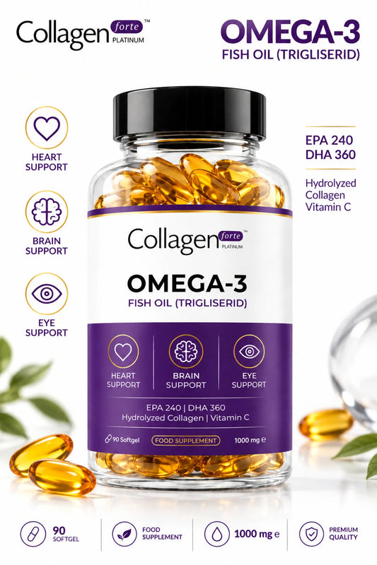 Collagen Forte Platinum Omega 3 Visolie – Triglyceride Vorm – EPA 240 mg & DHA 360 mg – Met Viscollageen en Vitamine C – 90 Softgels