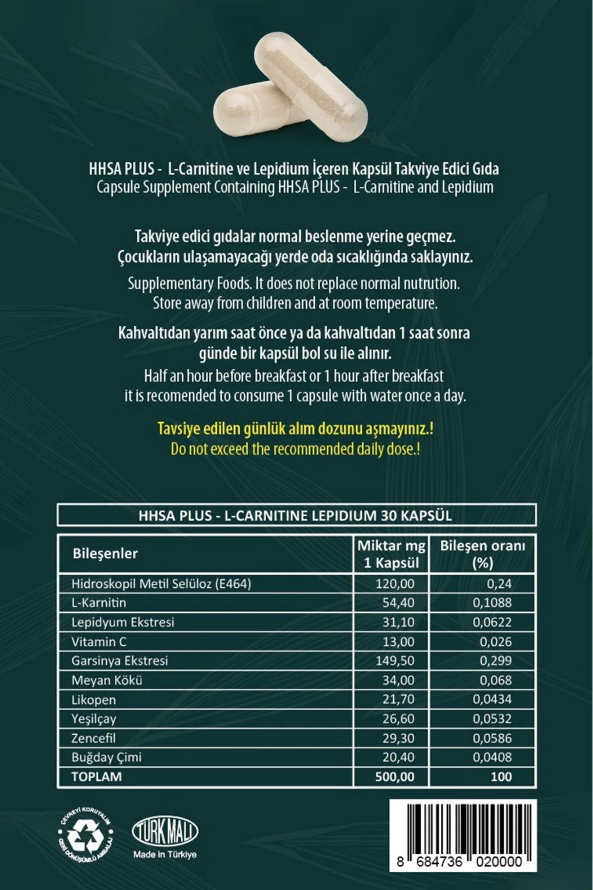 HHS A PLUS+ L-Carnitine & Lepidium Detox Kruiden 30 Afslankcapsules