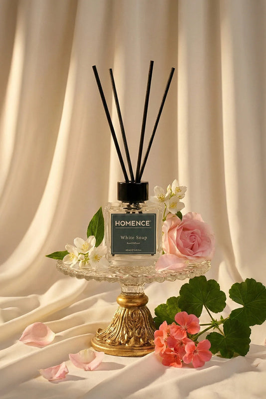 HOMENCE White Soap Reed Diffuser 100 ml – Geurstokjes – Witte Zeep Geur – Citroen, Jasmijn & Musk – Huisparfum