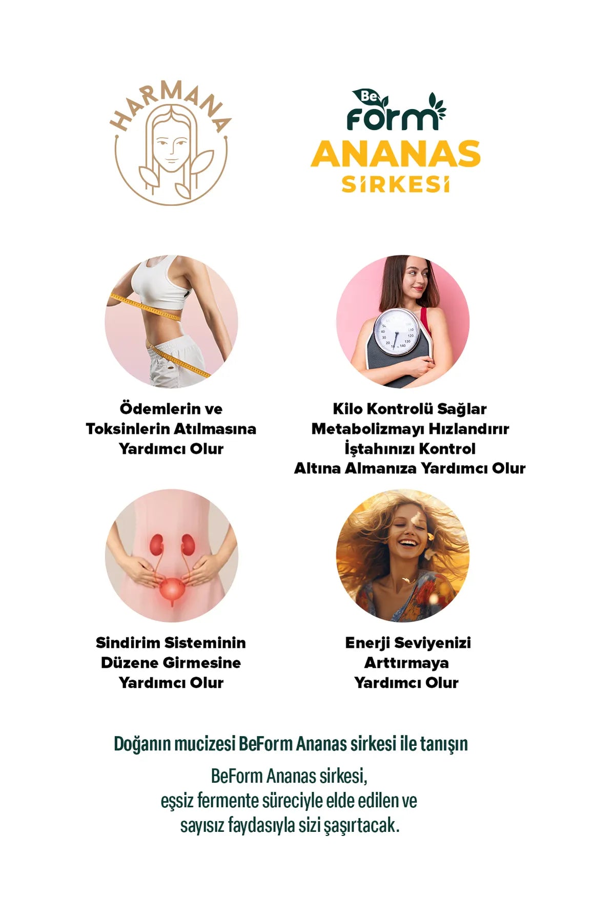 Harmana Be Form Ananas Detoks Sirkesi: Şeklinizin tadını çıkarın! 1 Şişe 500 ml