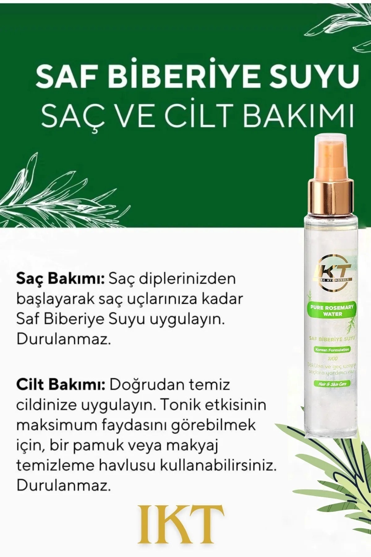IKT Rozemarijnwater Anti-haaruitval en haargroei Ondersteunende Haar Tonic 100% natuurlijk en puur 125 ml