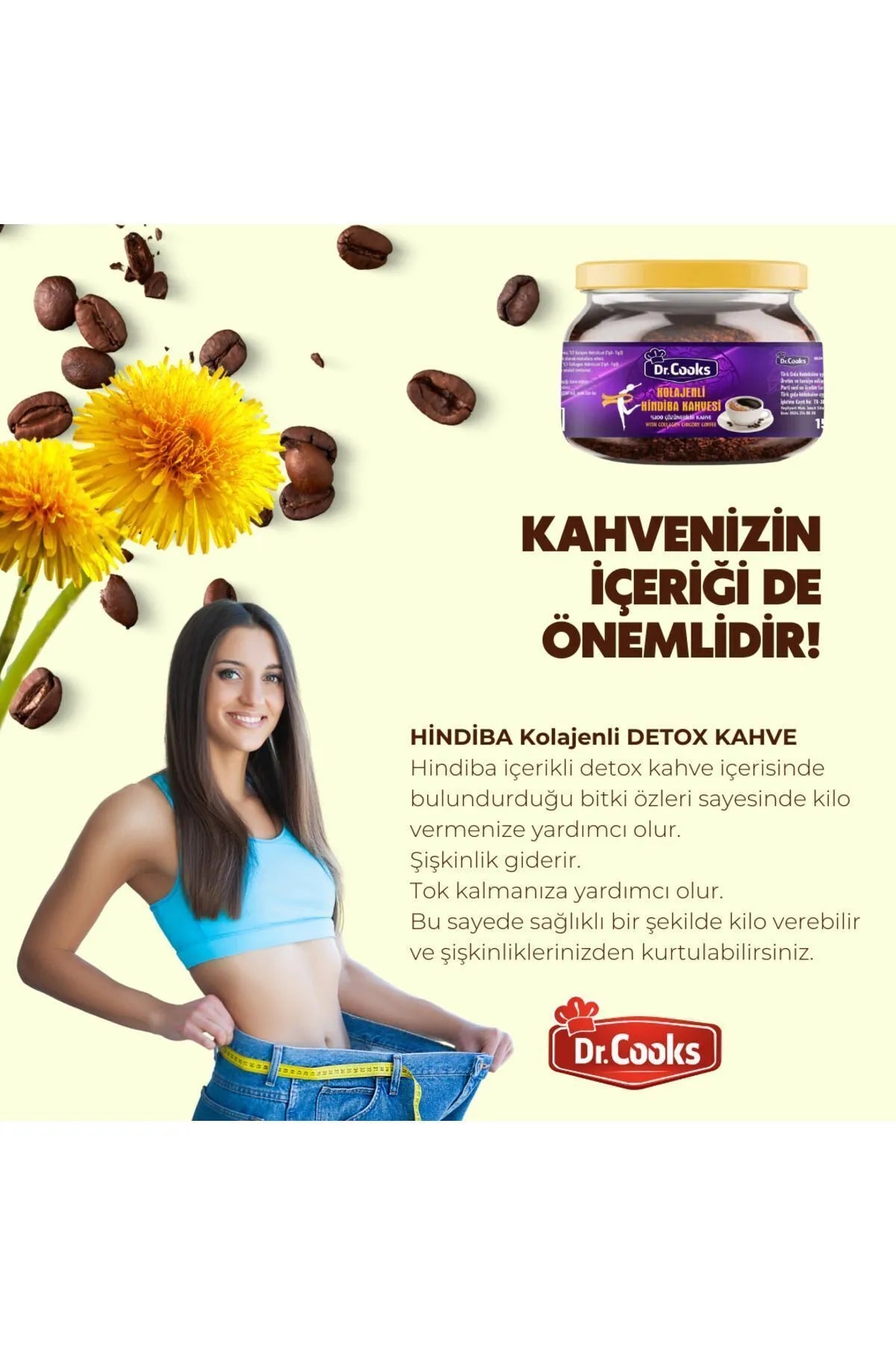 Dr Cooks Koffie Hindiba (Cichorei) Koffie met Collageen Detox Dieet Koffie 1 Maand - (60 GEBRUIK) Netto 150gr