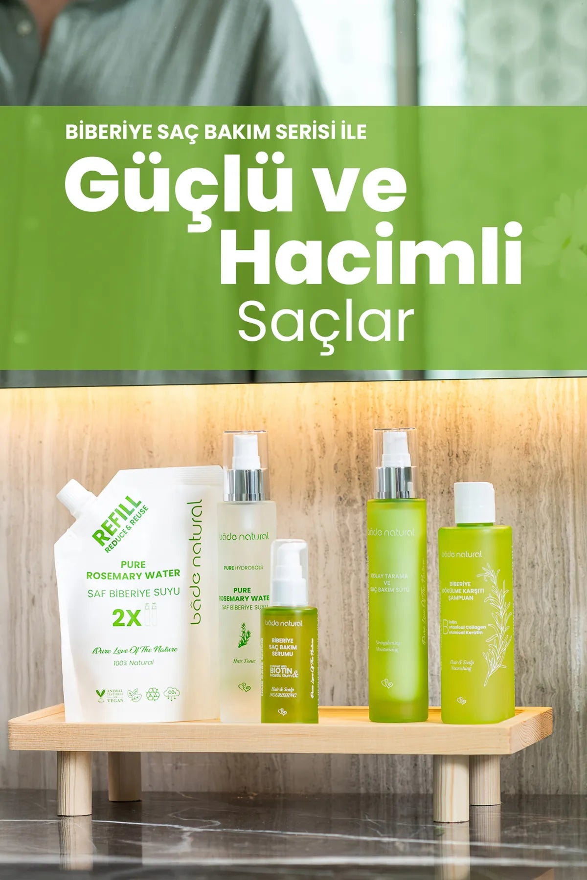 Bade Natural Rozemarijn Haar Serum en Verrijkt met Biotinecomplex Serum voor haaruitval en beschadigd haar 50 ml