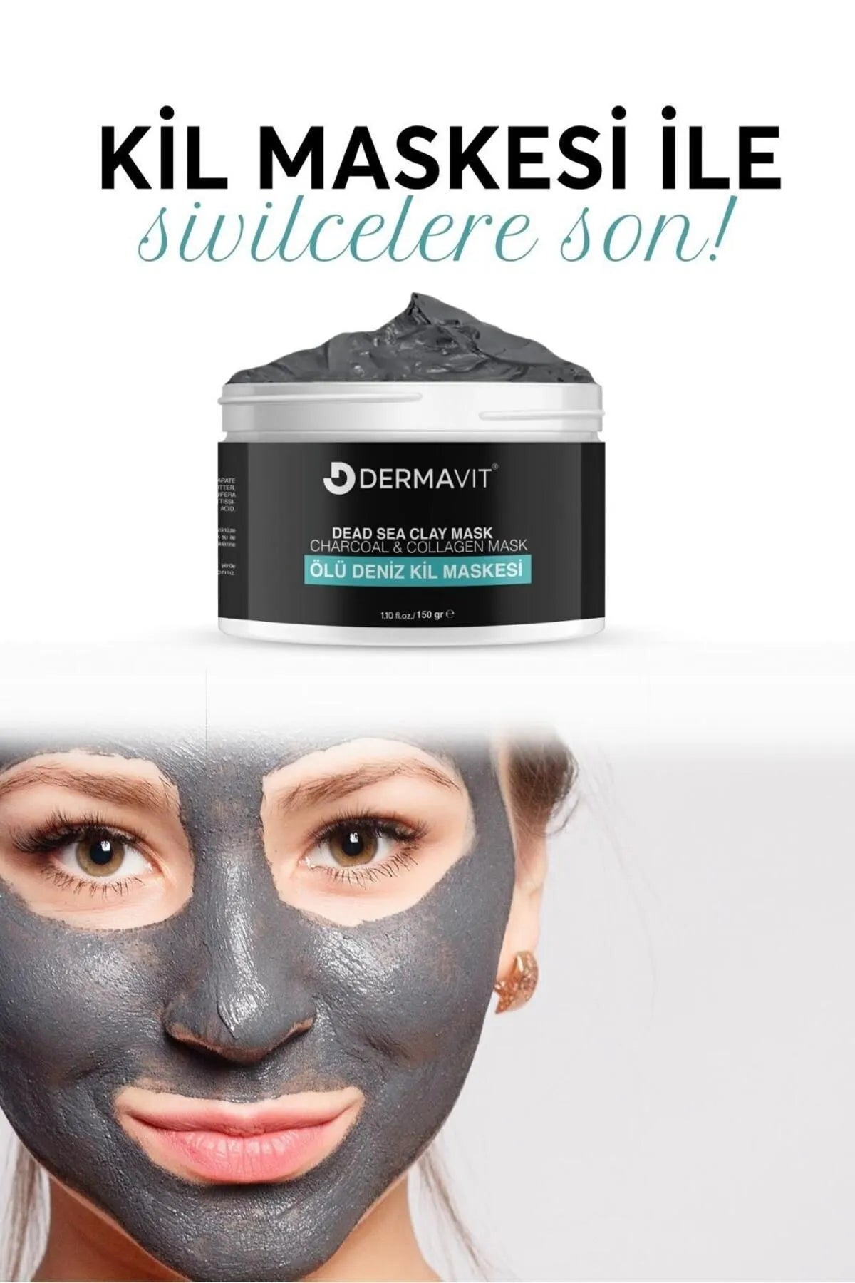 DERMAVIT Dode Zee Kleimasker Collageen Acne en Mee-eter Verwijderaar Dead Sea Clay Mask 150 gr