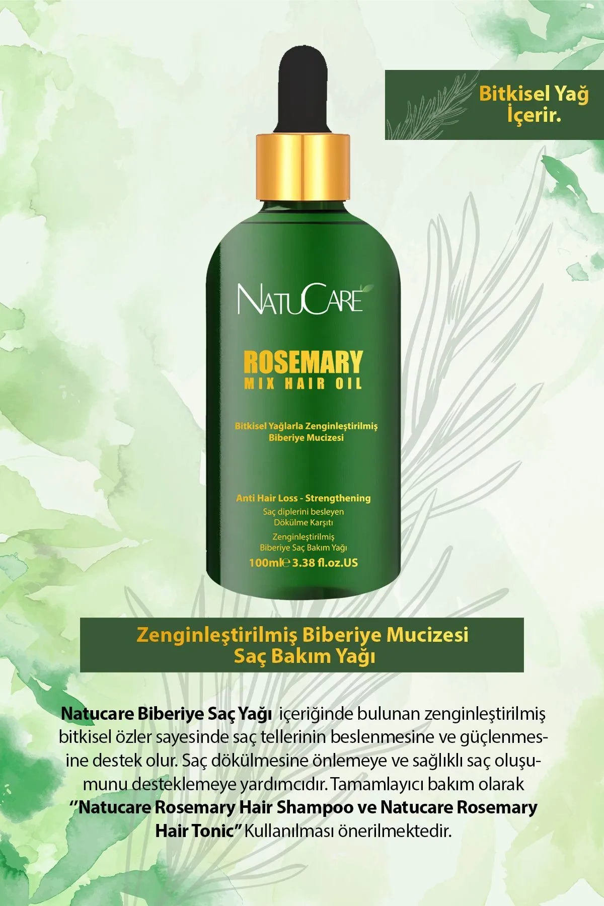 NatuCare Rozemarijnolie tegen Haaruitval en Snelle Groei-Effect / Versterkend & Voedt de haarwortels / Verrijkt met Kruidenoliën / 50ml
