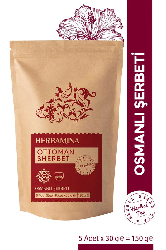 Herbamina Ottoman Sherbet – Traditionele Ottomaanse Kruidendrank met Hibiscus, Kaneel, Gember, Kruidnagel & Kardemom – 5 x 30 g – 150 g