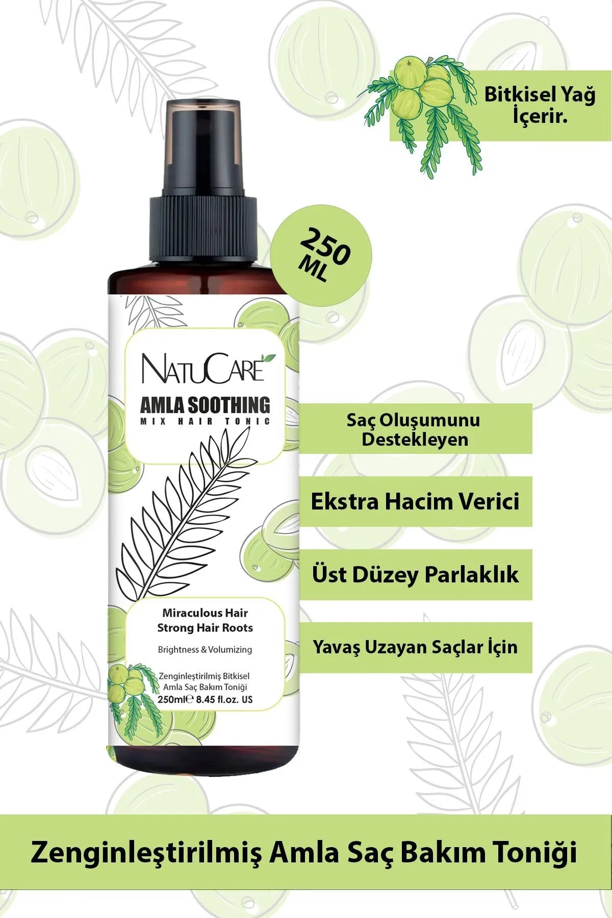 NatuCare Amla Haar VerzorgingsTonic met hoogwaardige glans en snelgroei-effect / Sterke Haarwortels / Helderheid en volume haar / Verrijkt Amla / 250 ml