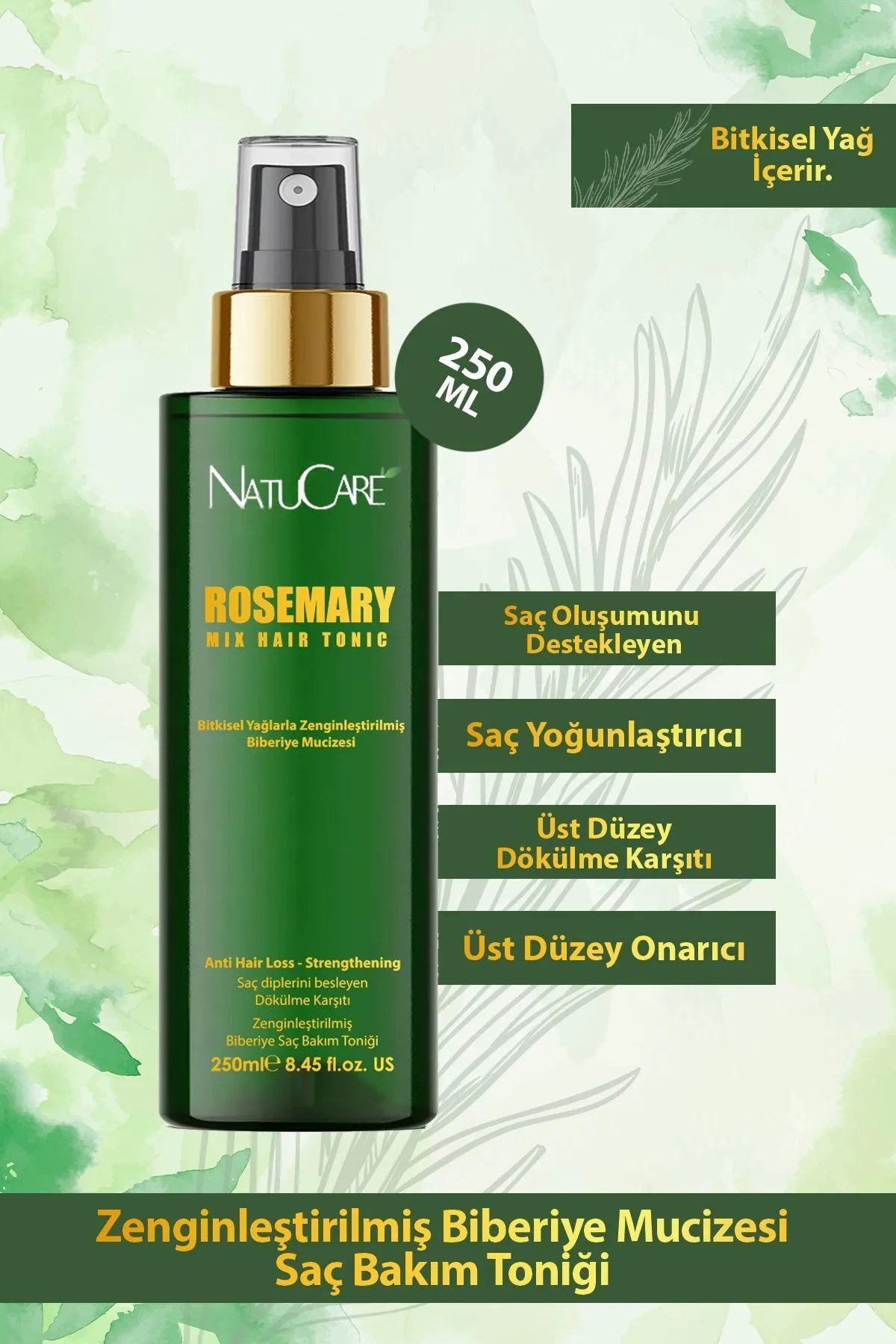 NatuCare Rozemarijn Haar Tonic / Verdichtende en versterkende haarvorming / Anti-haaruitval / Verrijkt met Kruidenoliën / 250 ml