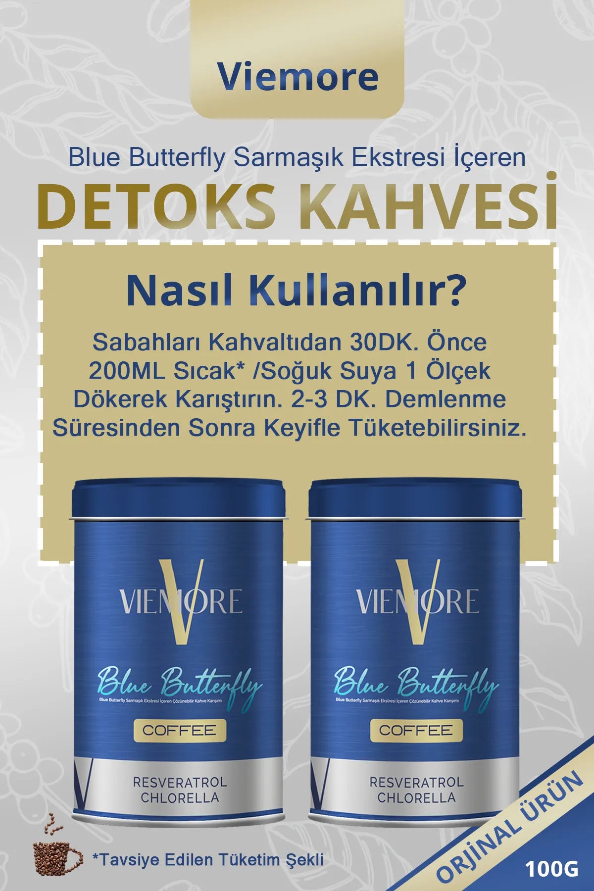 Viemore Detox Koffie met extract van blauwe vlinderklimop - Blauwe vlinderkoffie - Keto - Resveratrol Chlorella