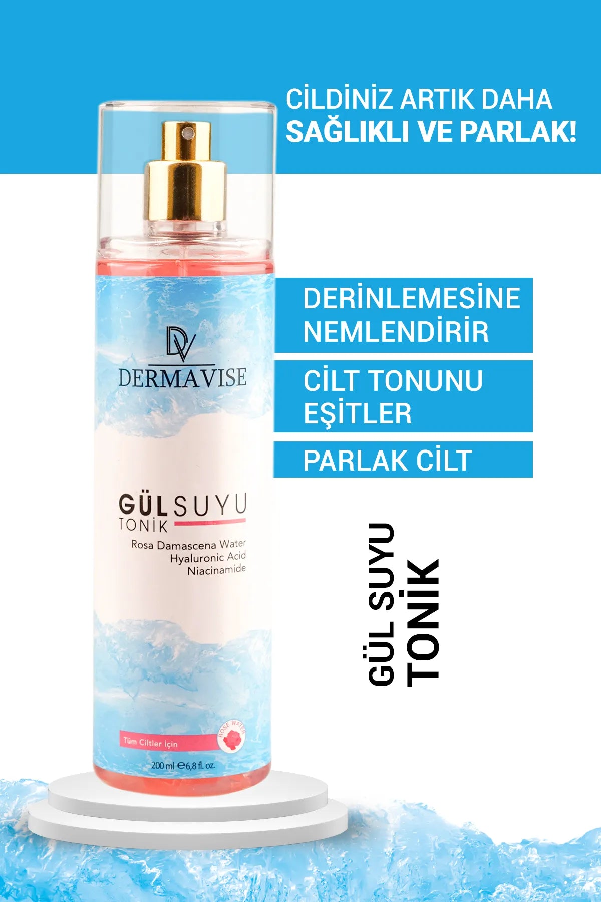 Dermavise Rozenwater Tonic - Hyaluronzuur - Niacinamide - Alle huidtypes 200 ml