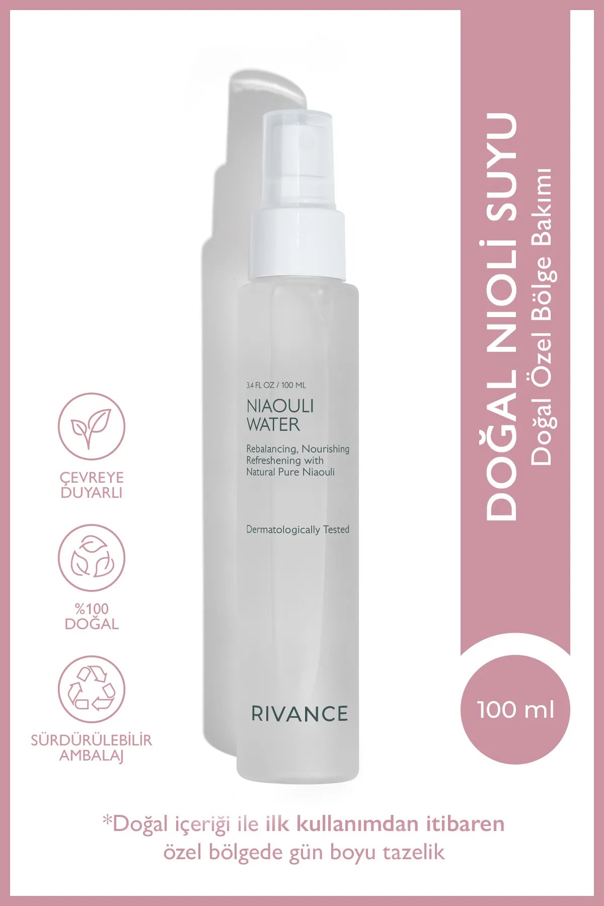 Rivance Nioli Water Hydrosol - Genitale infectie eliminator en geurpreventie 100% puur - Herstellende - Voedende & Verfrissende verzorging met natuurlijke puur Niaouli - 100 ml
