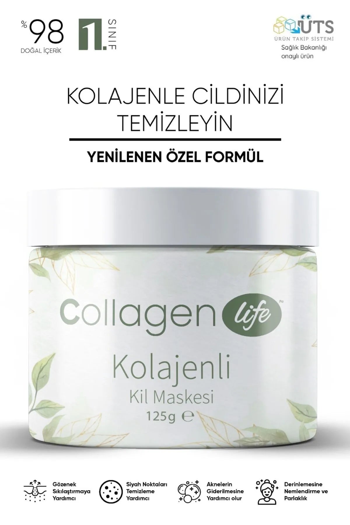 Collagen Life - Gezichtsmasker - Anti-Acne en Mee-eter Collageen Klei Masker - Anti-Rimpel tegen tekenen van Veroudering - Verhelderend - Hydraterend & Poriënvernauwend Masker - 125gr