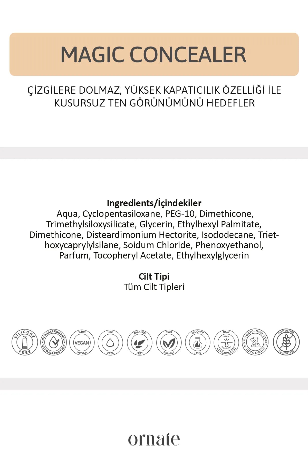 ORNATE Magic Concealer Creme (01) / Oneffenheden en donkere vlekken te camoufleren / Hydraterende Formule / Licht / 8 ml