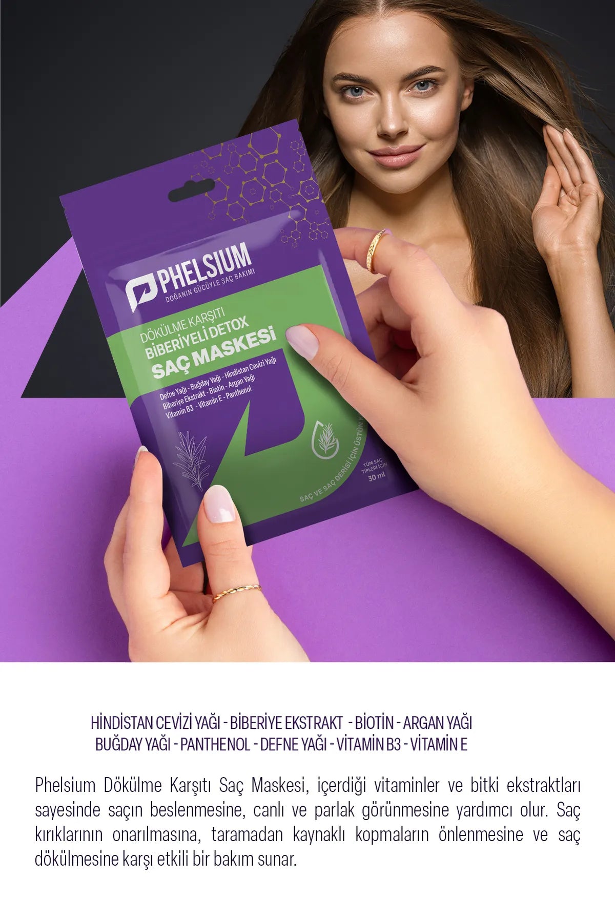 PHELSIUM 9-Actief Anti-verlies Rozemarijn Detox - Haarmasker - Laurierolie - Tarweolie - Kokosnootolie - Rozemarijnextract - Biotine - Arganolie - Vitamine B3 & E - Panthenol 30 ml