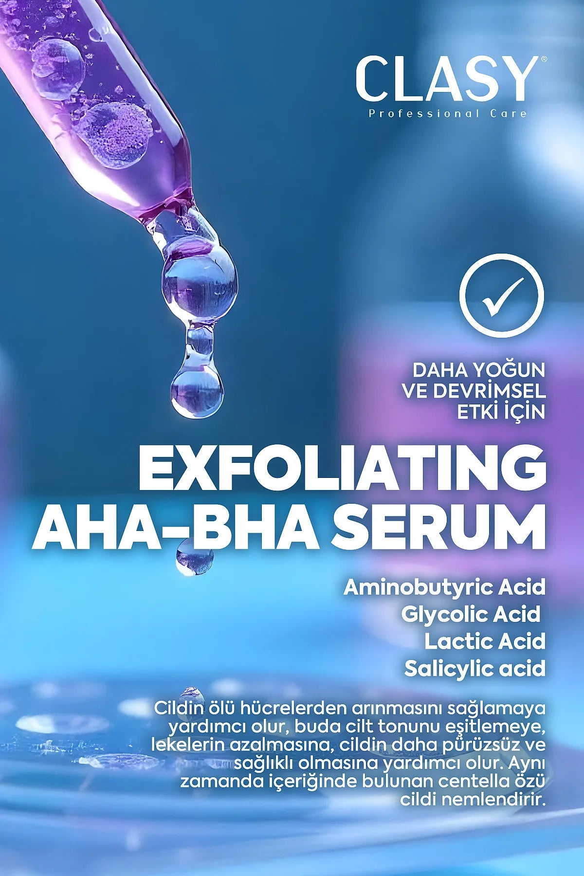 Clasy Care Professionele Exfoliërende AHA-BHA Serum - Huidteint egaliserende peeling - Reiniging van dode cellen - Vermindering van oneffenheden - Mee-eters & oliën verwijderen - Aminoboterzuur - Glycolzuur - Melk- & Salicylzuur -50 ml