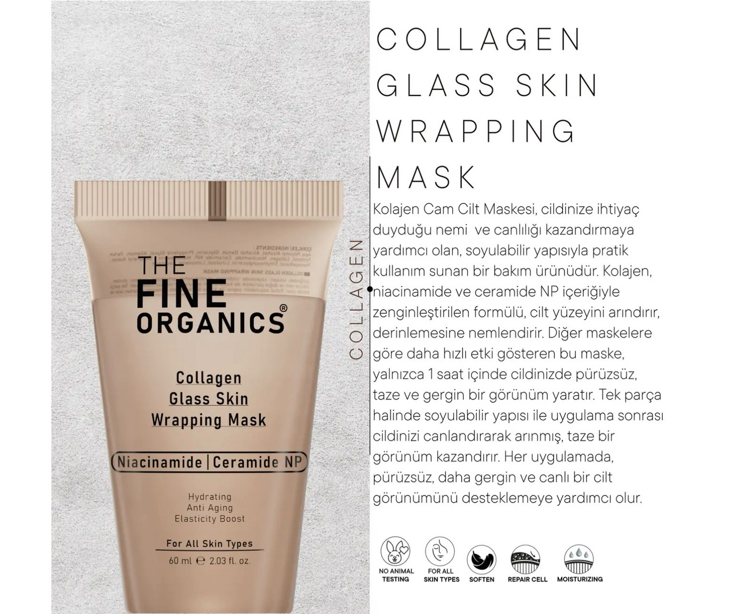 The Fine Organics Collagen Glass Skin Wrapping Mask 60 ml – Hydraterend & Anti-Aging