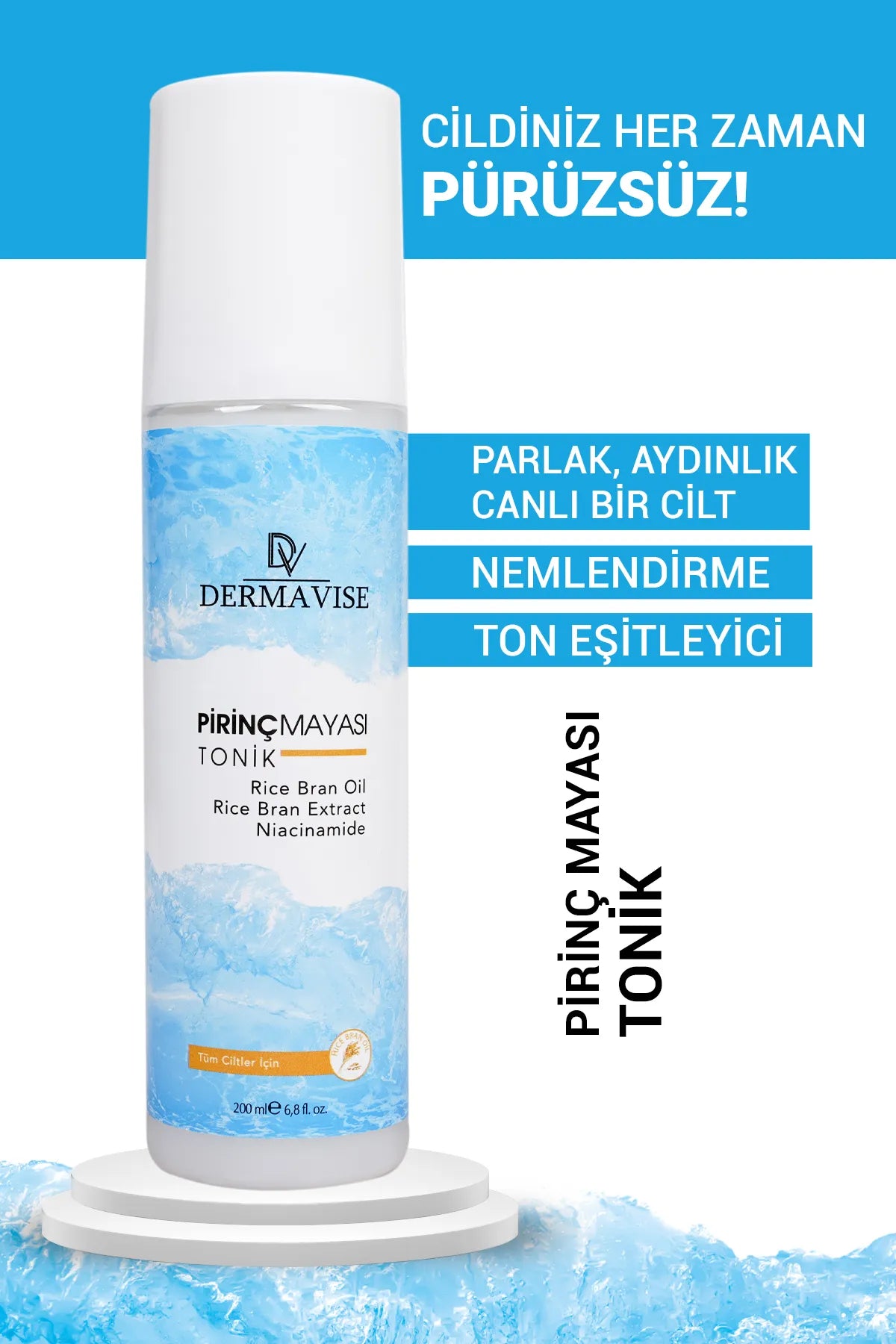 Dermavise Gezichtsverzorging Rijstgist Tonic - Verrijkt met Rijstolie & Rijstexract - Heldere - Lichte en Levendige huid - Bevochtiger - Niacinamide - Panthenol - Alle huidtypes 200 ml