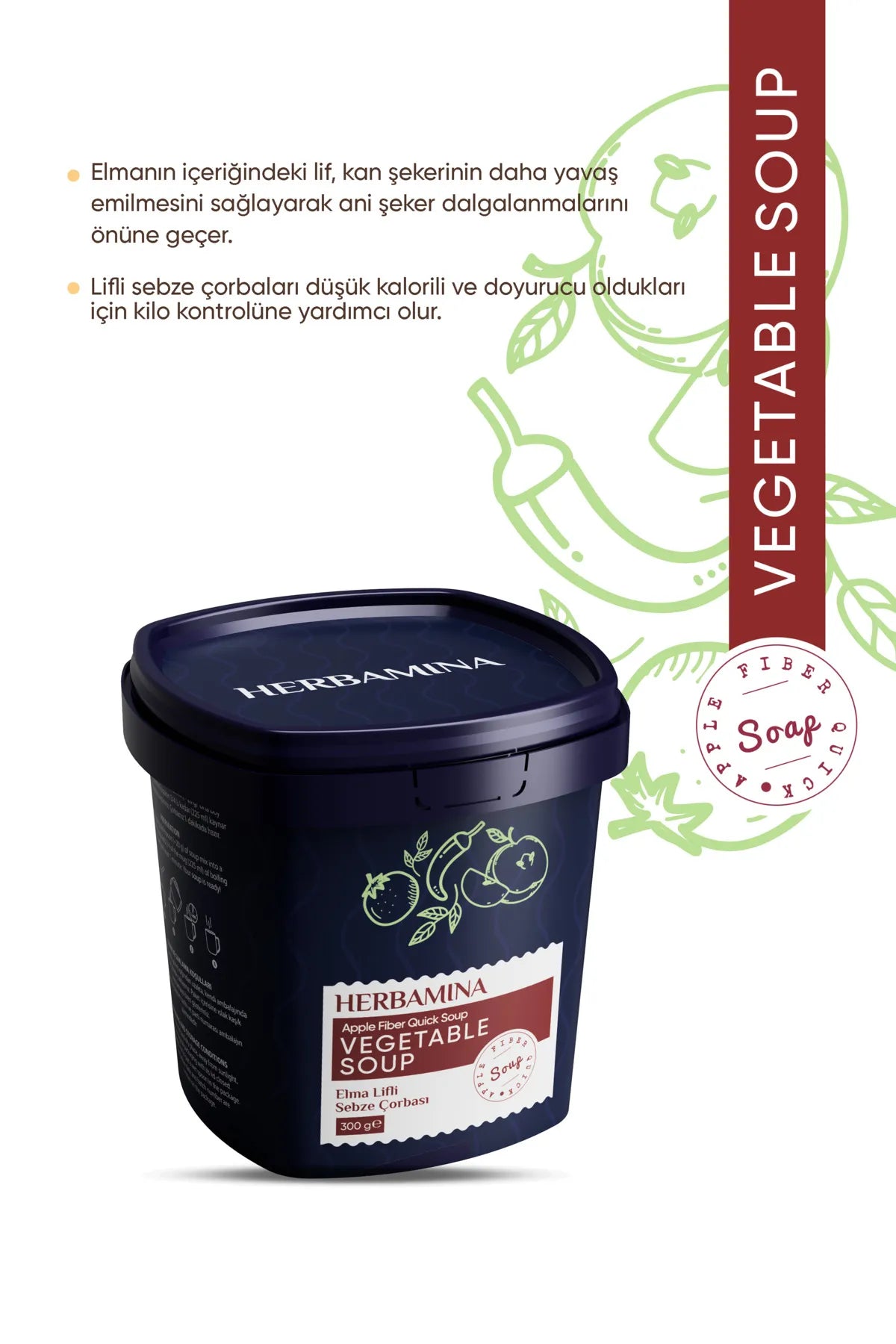 HERBAMINA Vegetable Soep Appelvezel Groentensoep Ondersteunt het dieet en afvallen - 300 gr