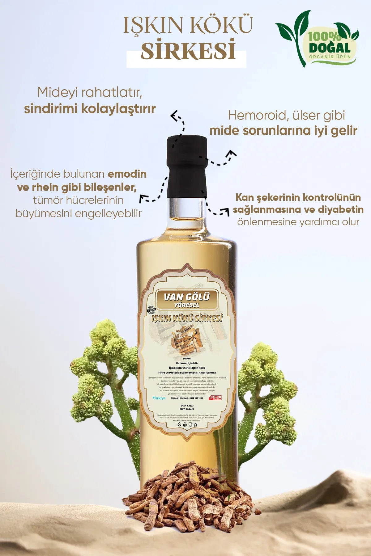 Van Golu Yoresel - Ishkin Wortel Azijn (Van Gölü Yöresel Işkın Kökü Sirkesi) Natuurlijke Fermentatie Bloeddruk & Suikerspiegel te verlagen - Ondersteunt het spijsverteringsstelsel & de immuniteit - 1 fles van 500 ml