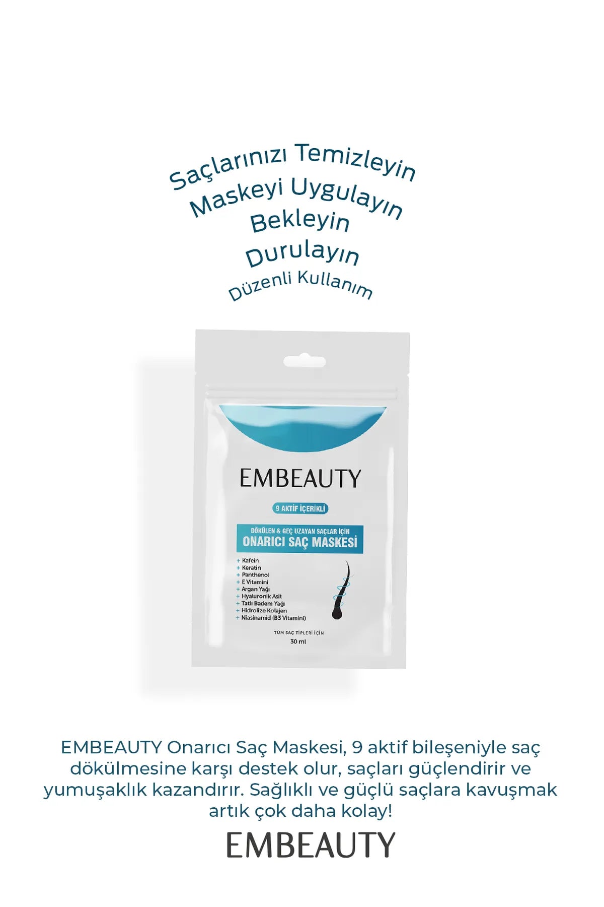 Embeauty Haarmasker 9 Actieve Inhoud - Snelle Haargroei Voller Herstellend Voedende Haarmasker voor Extreem Beschadigd en Uitvallend Haar - Alle haartypen - 30 ml