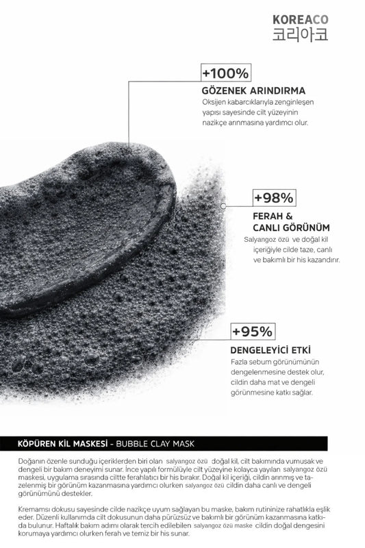 KOREACO Snail Extract Bubble Clay Gezichtsmasker 100ml – Diep Reinigend & Hydraterend Kleimasker met Collageen & Hyaluronzuur