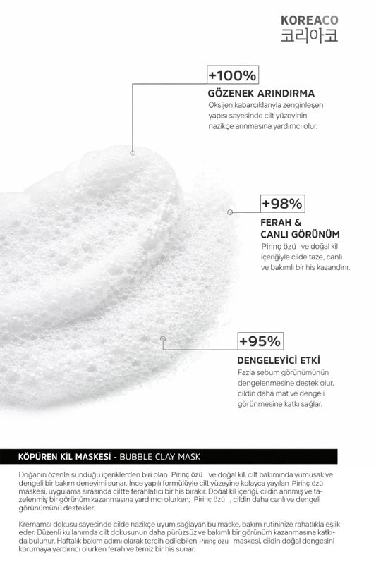 KOREACO Rice Extract Bubble Clay Gezichtsmasker 100ml – Diep Reinigend & Verhelderend Kleimasker met Rijstextract, Collageen & Hyaluronzuur