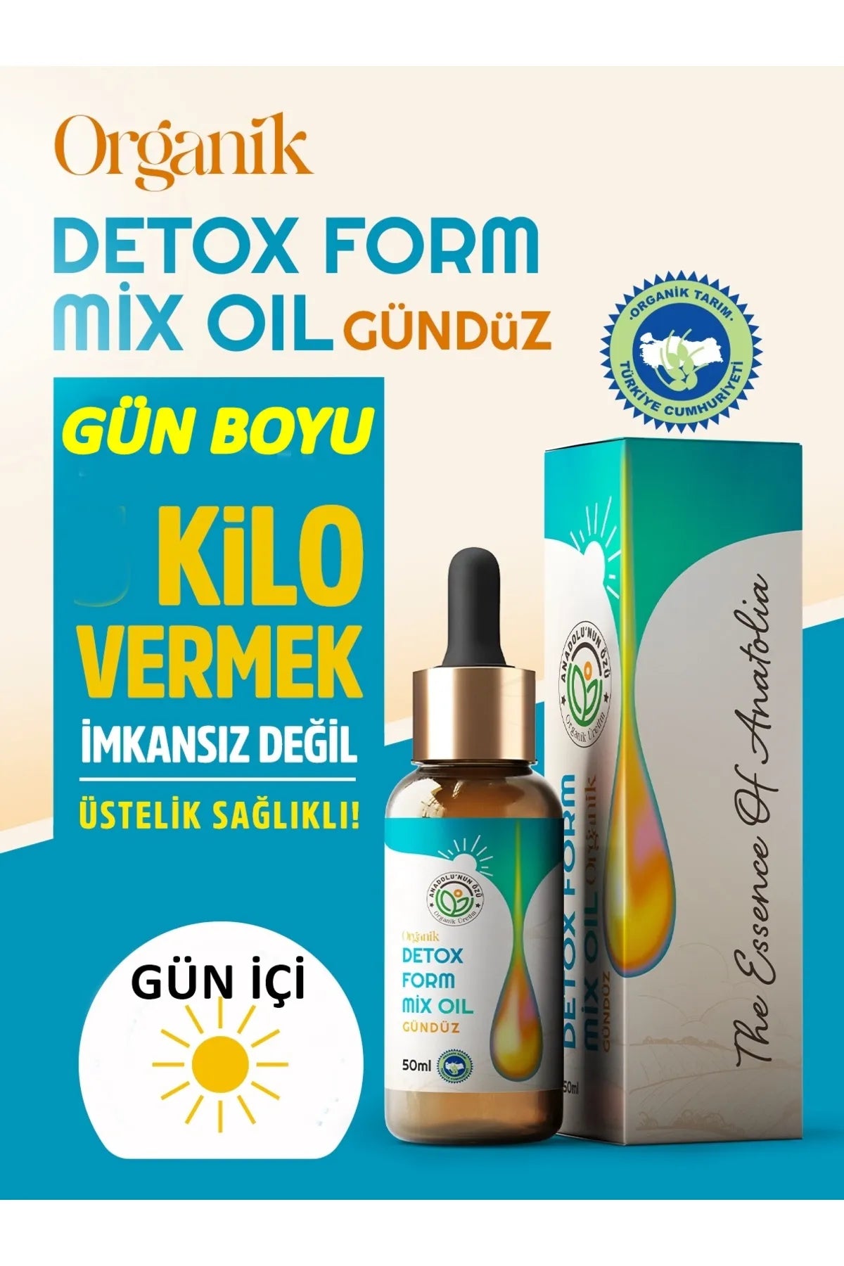 Anadolunun Ozu Druppels voor Overdag - Detox Form Mix Olie - Keto Drops Dieet - Biologische oliemix Essentie van Anatolië biologische productie - Helpt om af te vallen en oedeem te verlichten 50 ml