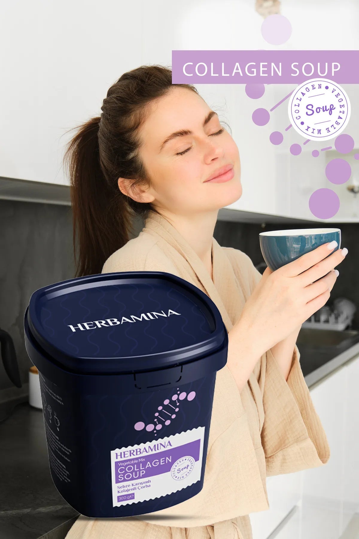 Herbamina Groente Gemengde Collageen Soep - Ondersteunt de gezondheid van gewrichten en immuunsysteem - 300 gr